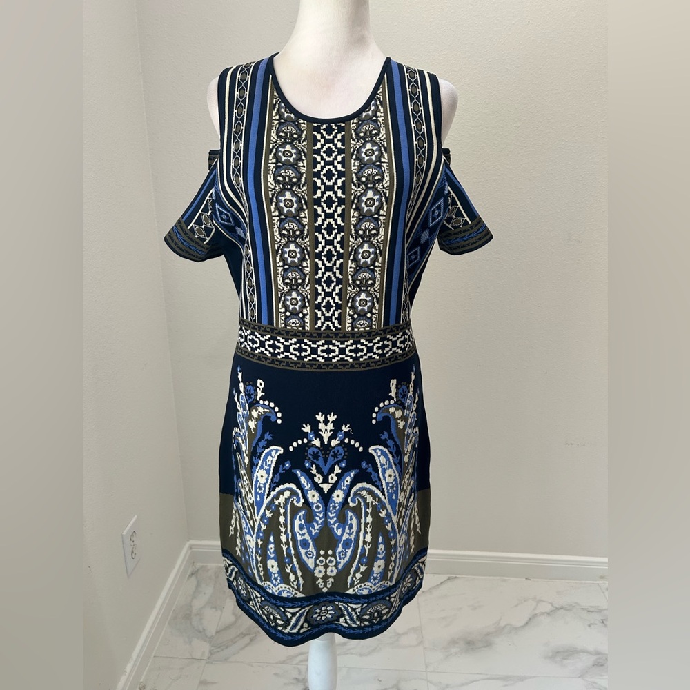 Chelsea & Violet Patterned Mini Dress With Cold Shoulders, Size L